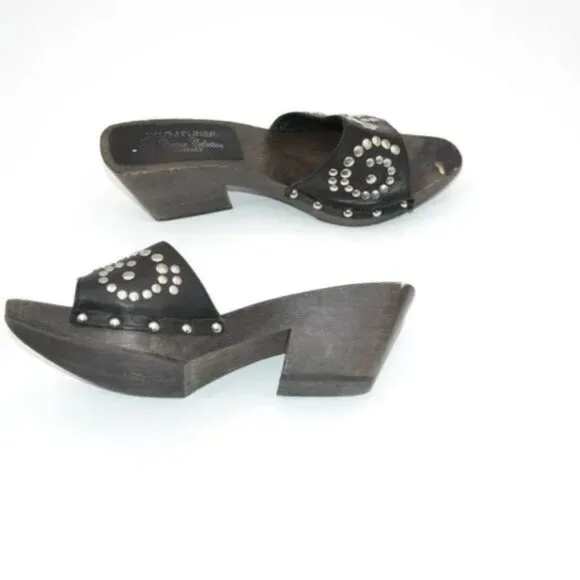 Donald J Pliner Western Couture Black Leather Studded Stud Clogs Mules Heels 7