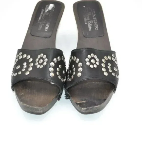 Donald J Pliner Western Couture Black Leather Studded Stud Clogs Mules Heels 7
