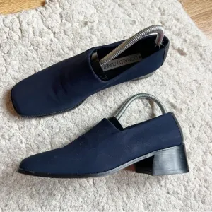 Donald Pliner: Vintage Navy Blue Square Toed Block Indented Heel Shoes Size 8.5