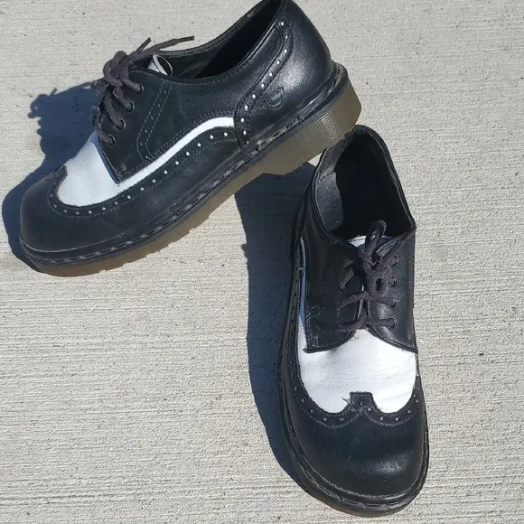 Dr. Martens Classic Black and White Women's Oxford Wingtip Shoes Made In England