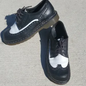 Dr. Martens Classic Black and White Women's Oxford Wingtip Shoes Made In England