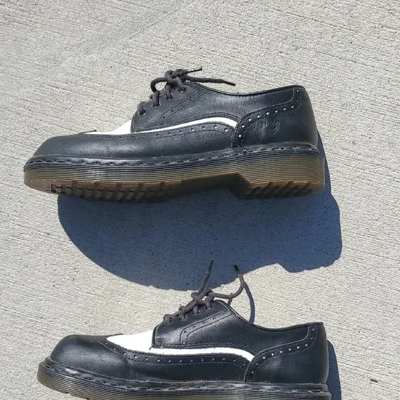 Dr. Martens Classic Black and White Women's Oxford Wingtip Shoes Made In England