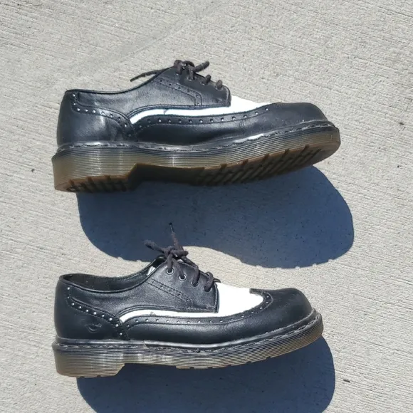 Dr. Martens Classic Black and White Women's Oxford Wingtip Shoes Made In England