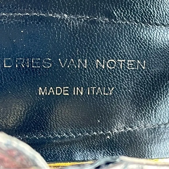 Dries Van Noten leather embossed croc print sandals, silver/gold trim, GUC, 6.5