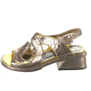 Dries Van Noten leather embossed croc print sandals, silver/gold trim, GUC, 6.5