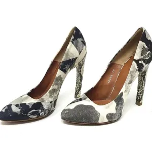 Dries Van Noten Snake Lizard Camo Black Grey Ivory Metallic Pumps Shoes 39 8.5 9
