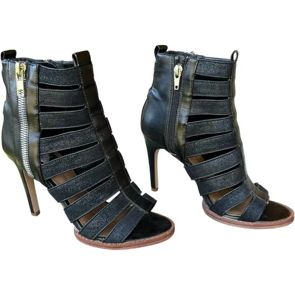 DV by Dolce Vita Shani Strappy Peep Toe Booties 6 Cage Heel Sandals Coquette Y2K
