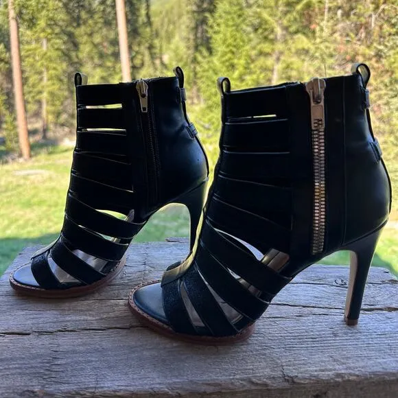 DV by Dolce Vita Shani Strappy Peep Toe Booties 6 Cage Heel Sandals Coquette Y2K
