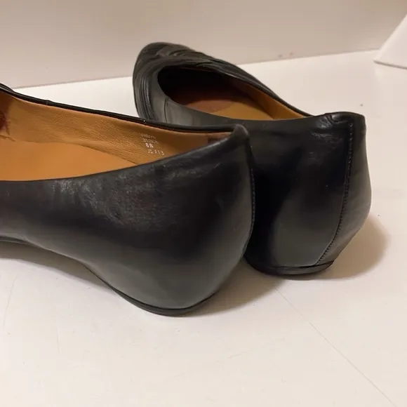 Earthies Black Gathered Ruche Leather Flats Shoes VANYA 8 Medium Excellen...