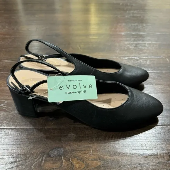 Easy Spirit Evolve Evrita Black Leather Heels Size 9 Women