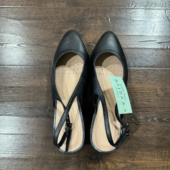Easy Spirit Evolve Evrita Black Leather Heels Size 9 Women