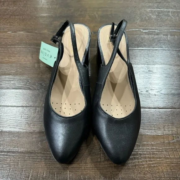 Easy Spirit Evolve Evrita Black Leather Heels Size 9 Women