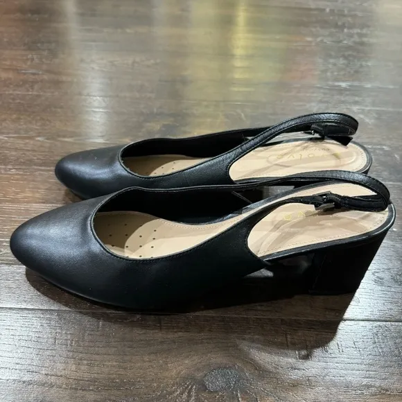 Easy Spirit Evolve Evrita Black Leather Heels Size 9 Women