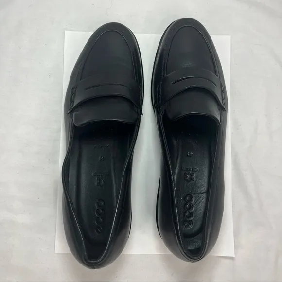 Ecco Felicia Penny Loafer Leather Shoes Low Heel Black Women 10-10.5