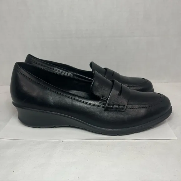 Ecco Felicia Penny Loafer Leather Shoes Low Heel Black Women 10-10.5