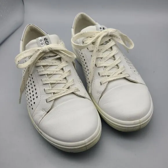 Ecco Hydromax Golf Women White Leather Lace Up  Shoes Sz 7  EU 38 Extra Width