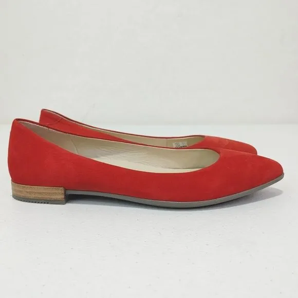 ECCO Shape Pointy Ballerina Women's  Red Nubuck Leather Comfort Flats Si…