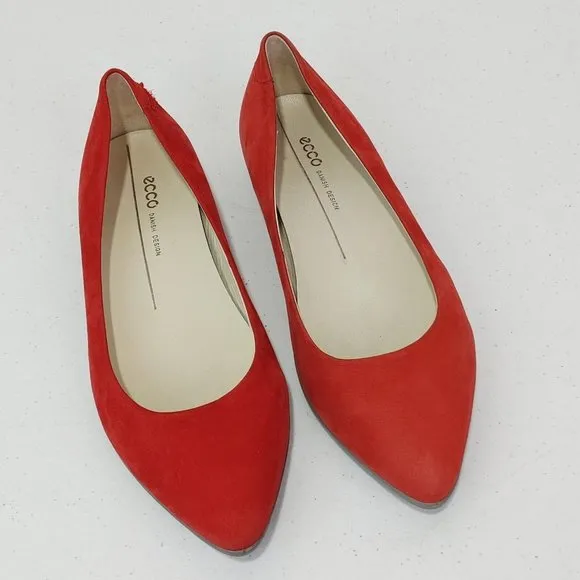 ECCO Shape Pointy Ballerina Women's  Red Nubuck Leather Comfort Flats Si…