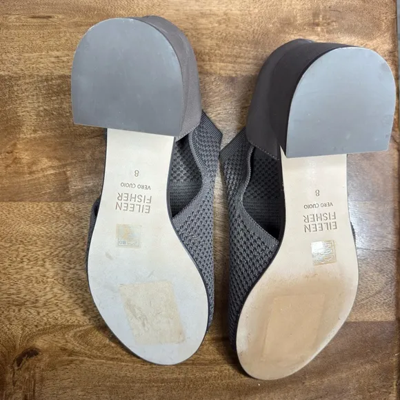 Eileen Fisher Ferris Knit Block-Heel Sandals rye size 8