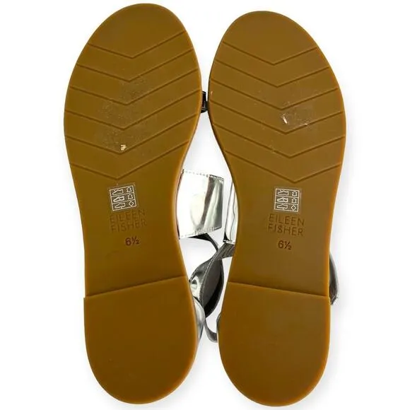Eileen Fisher NEW CiCi Strappy Zip Leather Sandals Silver Mirror Metallic Sz 6.5