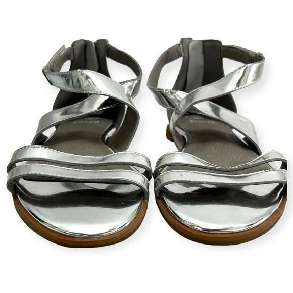 Eileen Fisher NEW CiCi Strappy Zip Leather Sandals Silver Mirror Metallic Sz 6.5