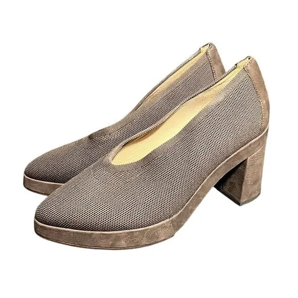 EILEEN FISHER SHOES/PUMPS SIGNY KNIT BROWN SIZE 8.5‎ BLOCK HEELS