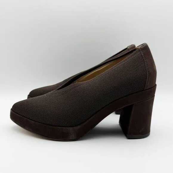 Eileen Fisher Womens Signy Heels Size 8 Dark Brown Slip On Block Heel NWOB