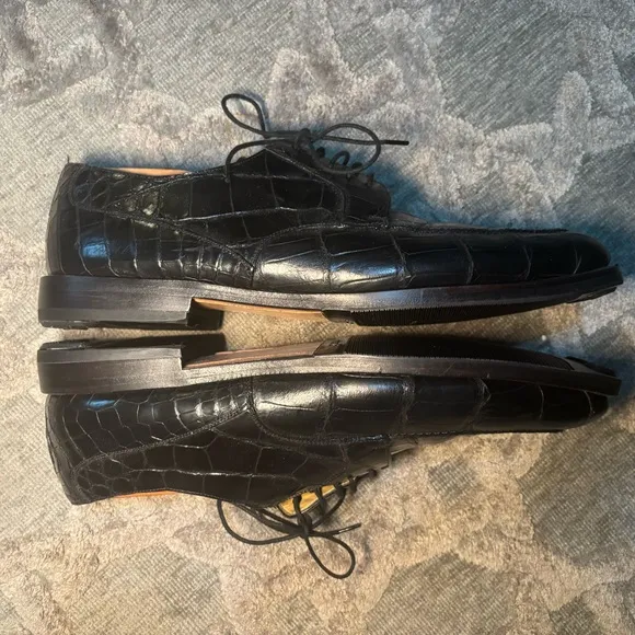 Elegant Black Leather Crocodile Men Shoes 11.5