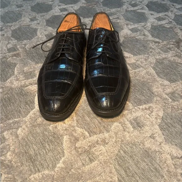 Elegant Black Leather Crocodile Men Shoes 11.5