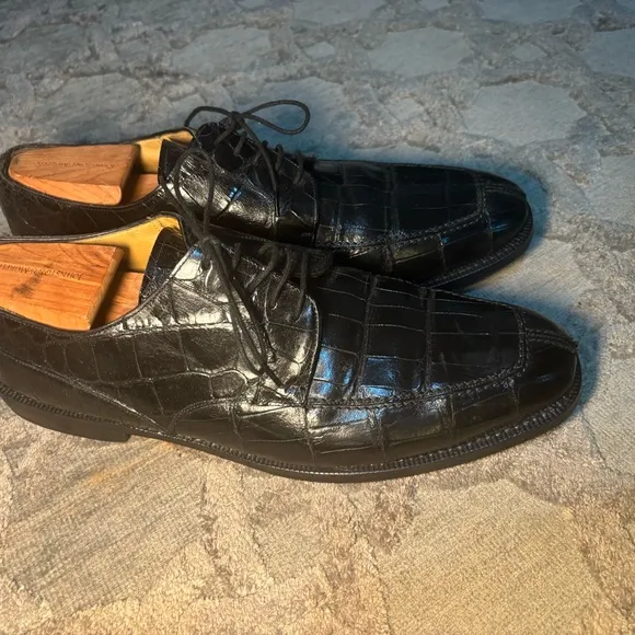Elegant Black Leather Crocodile Men Shoes 11.5