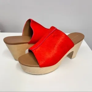 Elie Tahari Calf Hair Shoes El Tortuga Bright Orange Excellent‎ Condition 37 1/2