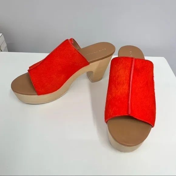 Elie Tahari Calf Hair Shoes El Tortuga Bright Orange Excellent‎ Condition 37 1/2