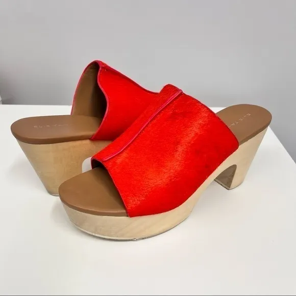 Elie Tahari Calf Hair Shoes El Tortuga Bright Orange Excellent‎ Condition 37 1/2