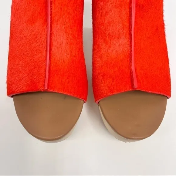 Elie Tahari Calf Hair Shoes El Tortuga Bright Orange Excellent‎ Condition 37 1/2