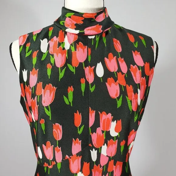 Emilio Borghese Vintage 1970's Maxi Sleeveless Hostess Tulips Dress S/M EASTER