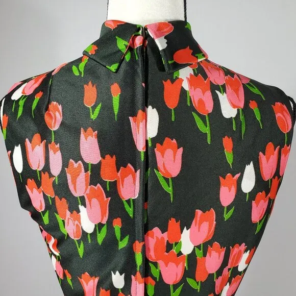 Emilio Borghese Vintage 1970's Maxi Sleeveless Hostess Tulips Dress S/M EASTER