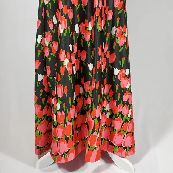 Emilio Borghese Vintage 1970's Maxi Sleeveless Hostess Tulips Dress S/M EASTER