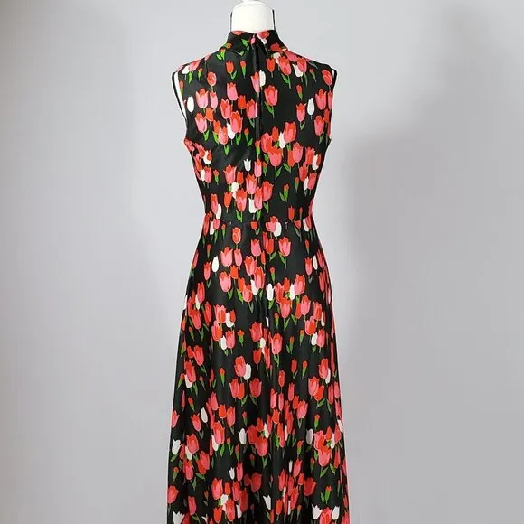 Emilio Borghese Vintage 1970's Maxi Sleeveless Hostess Tulips Dress S/M EASTER