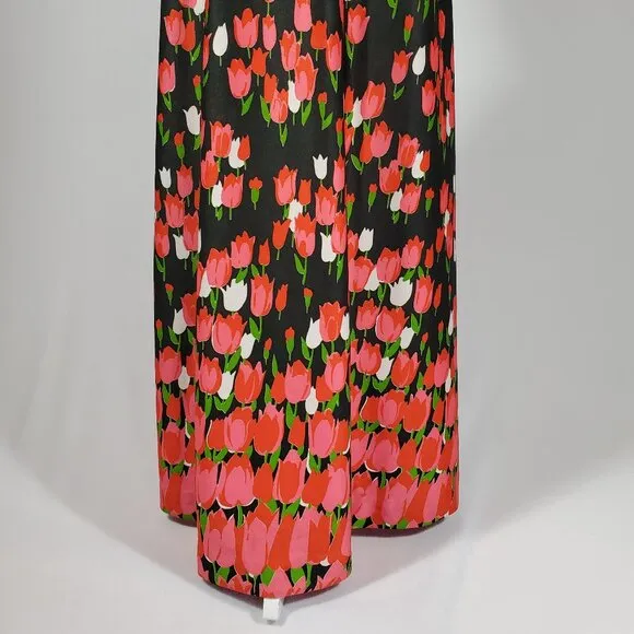 Emilio Borghese Vintage 1970's Maxi Sleeveless Hostess Tulips Dress S/M EASTER