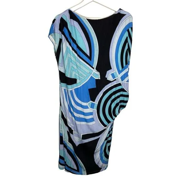 Emilio Pucci Abstract Print Boat Neck Midi Shift Dress Blue Size IT 44 (US M)