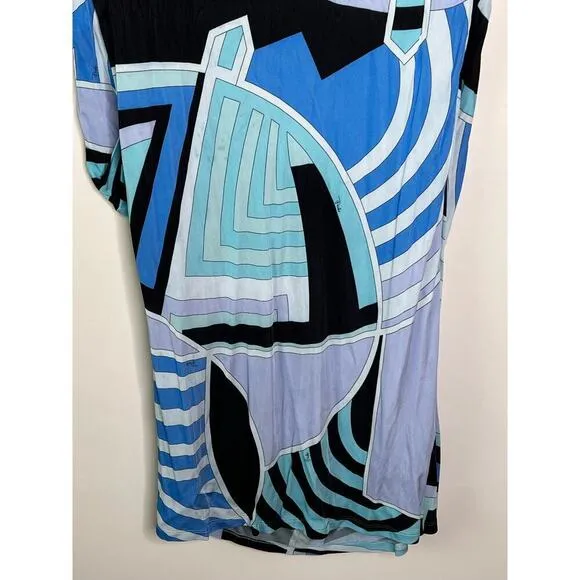 Emilio Pucci Abstract Print Boat Neck Midi Shift Dress Blue Size IT 44 (US M)
