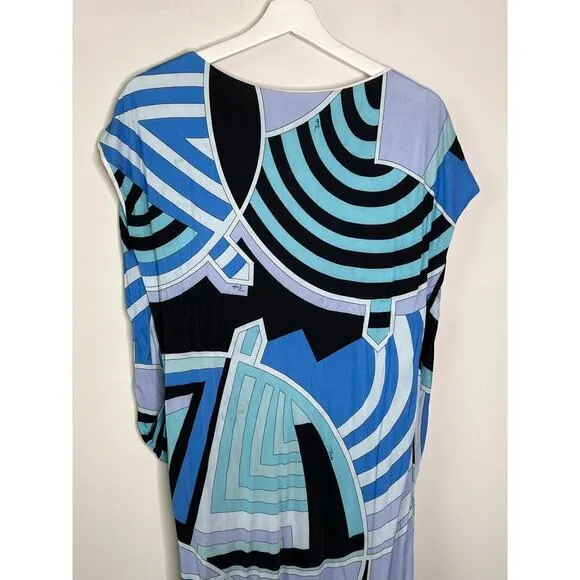 Emilio Pucci Abstract Print Boat Neck Midi Shift Dress Blue Size IT 44 (US M)