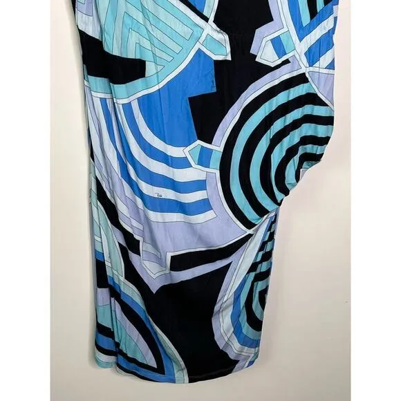 Emilio Pucci Abstract Print Boat Neck Midi Shift Dress Blue Size IT 44 (US M)