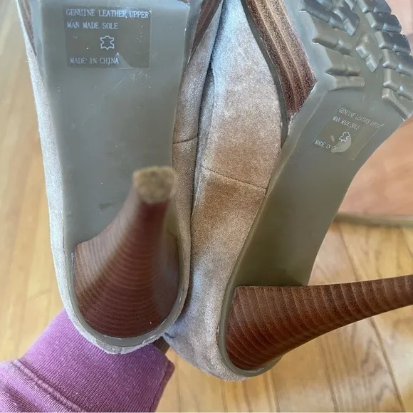 Envy Mary Sz 7 Lace Up Tan Beige Leather Suede Oxfords Shoes Pumps Stilettos