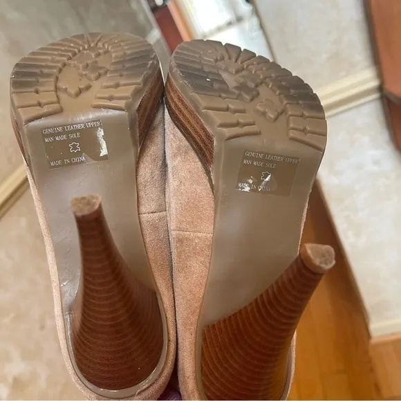 Envy Mary Sz 7 Lace Up Tan Beige Leather Suede Oxfords Shoes Pumps Stilettos