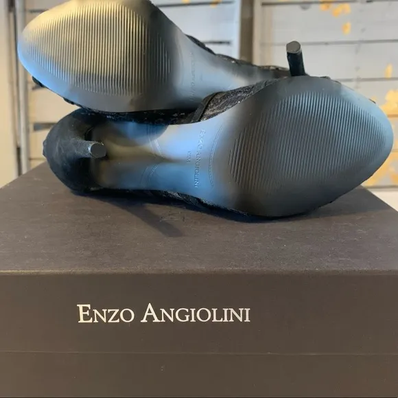 Enzo Angiolini Black Niccho Caged Lace Peep Toe Evening Heels Womens Size 9.5