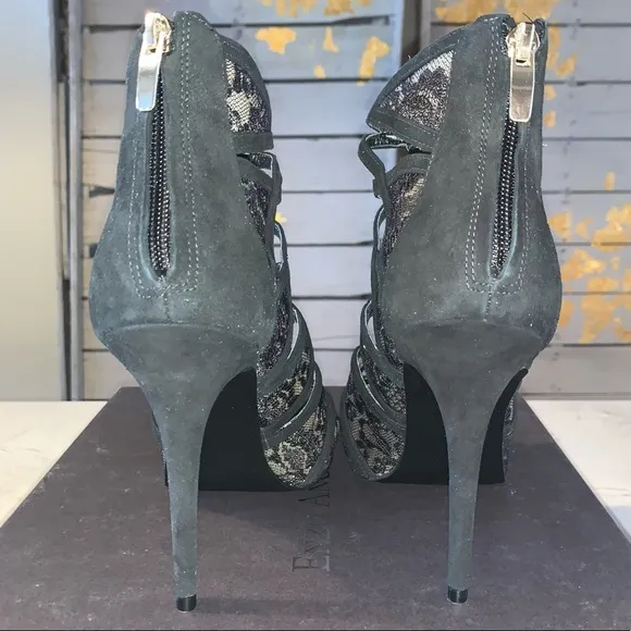 Enzo Angiolini Black Niccho Caged Lace Peep Toe Evening Heels Womens Size 9.5