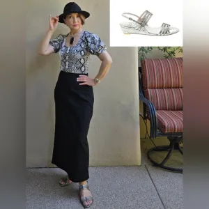 EUC Stuart Weitzman Leather Silver Strappy Low Wedge Sandals
