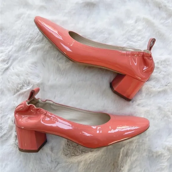 Everlane The Day Heel Patent Leather Pump Salmon Coral 🪸 Women's sz 5.5 *EUC