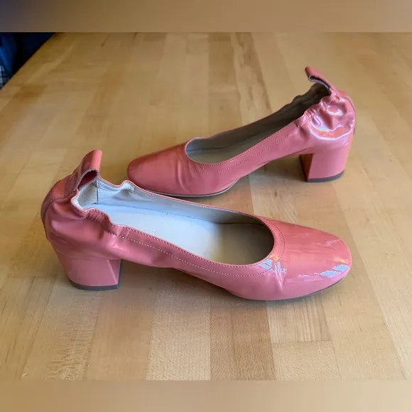 Everlane The Day Heel Patent Leather Pump Salmon Coral 🪸 Women's sz 5.5 *EUC
